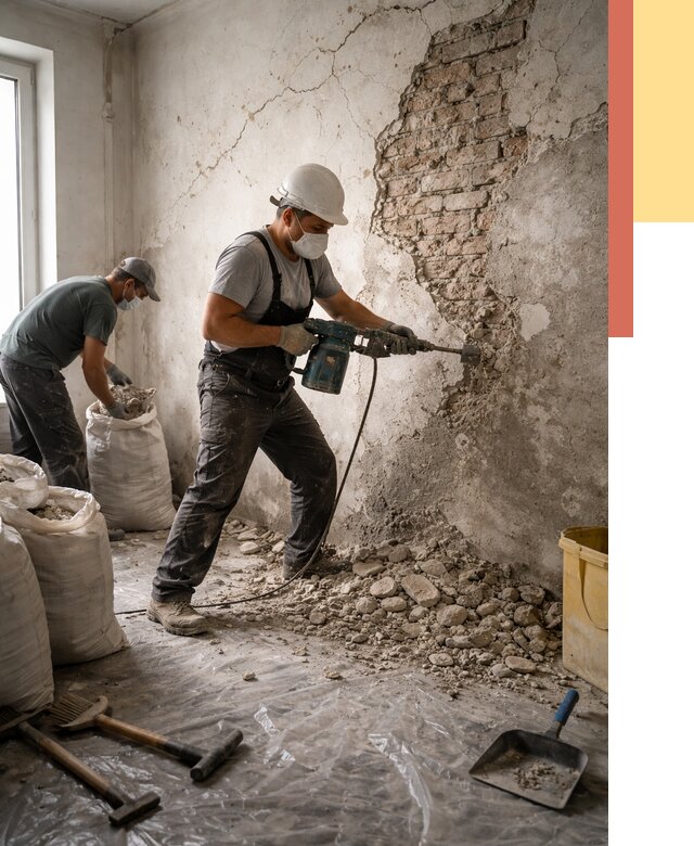 Демонтаж штукатурки со стен в Сосновом Бору от 7314 руб/м² — быстро и недорого | ОТДЕЛОЧНИК-Снб