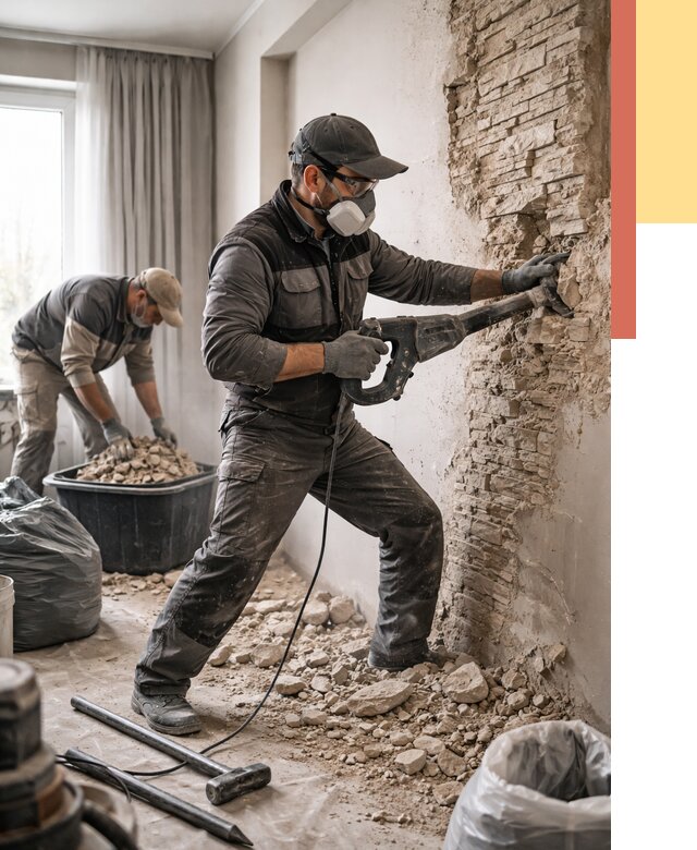 Демонтаж декоративного камня в Сосновом Бору от 1473 руб/м² — быстро и недорого | ОТДЕЛОЧНИК-Снб