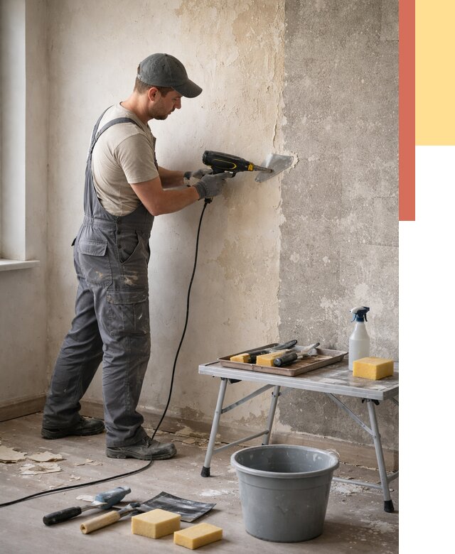 Очистка стен от клея в Сосновом Бору от 1879 руб. — снятие и удаление клея со стен | ОТДЕЛОЧНИК-Снб