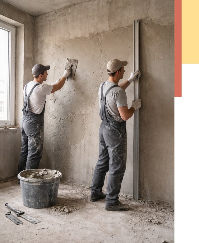 Штукатурка бетонных стен в Сосновом Бору от 4571 руб/м² — качественно и быстро | ОТДЕЛОЧНИК-Снб