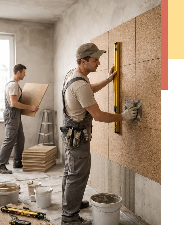 Монтаж пробковых панелей на стены в Сосновом Бору от 3555 руб. — ОТДЕЛОЧНИК-Снб