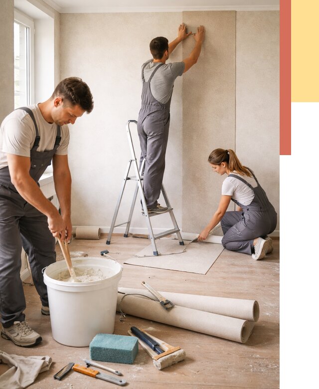 Оклейка стен обоями в Сосновом Бору от 3555 руб/м2 — быстро и недорого | ОТДЕЛОЧНИК-Снб