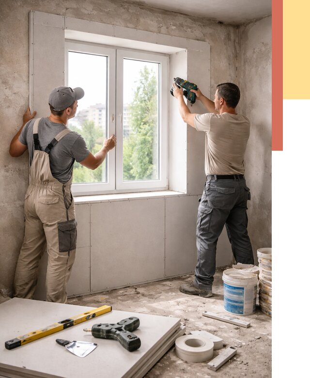 Монтаж откосов из гипсокартона в Сосновом Бору от 4571 руб. под ключ | ОТДЕЛОЧНИК-Снб