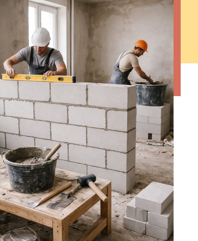 Кладка перегородок из газобетона в Сосновом Бору от 3251 руб. под ключ | ОТДЕЛОЧНИК-Снб