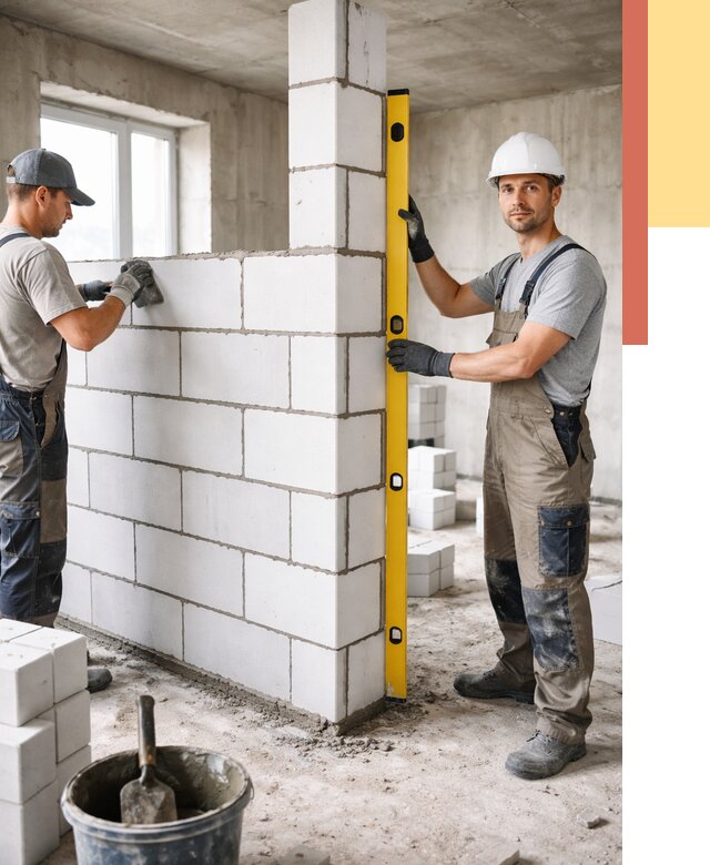 Кладка перегородок из пеноблока в Сосновом Бору от 1828 руб. под ключ | ОТДЕЛОЧНИК-Снб