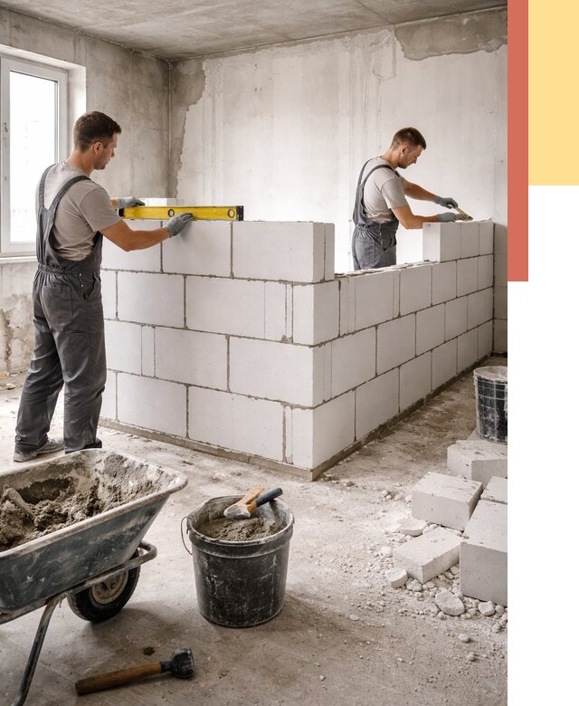 Кладка перегородок из ПГП в Сосновом Бору от 2540 руб./м2 — монтаж и возведение под ключ | ОТДЕЛОЧНИК-Снб