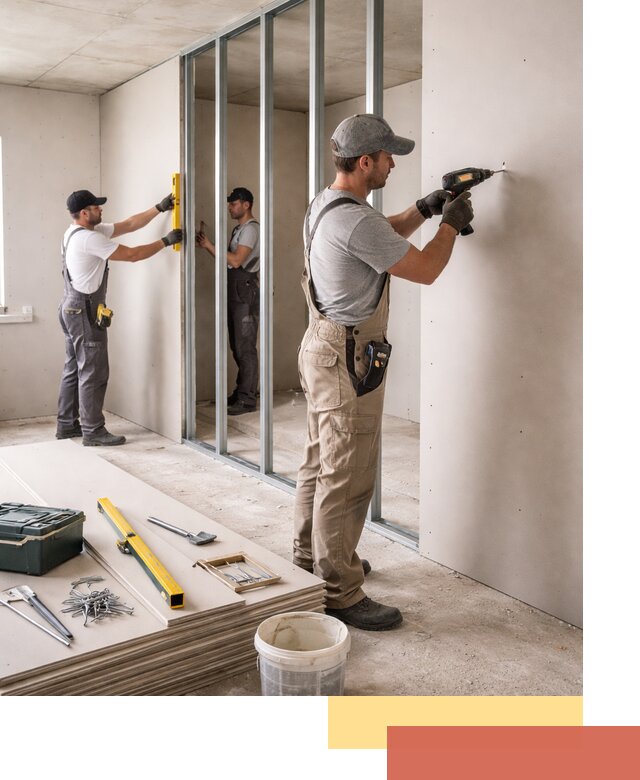 Однослойная перегородка из гипсокартона в Сосновом Бору под ключ, монтаж и отделка