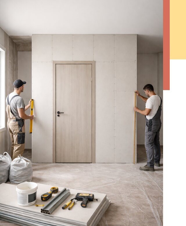 Перегородка из гипсокартона с дверью в Сосновом Бору от 4571 руб. под ключ | ОТДЕЛОЧНИК-Снб