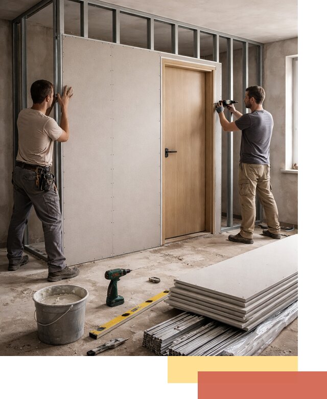 Перегородка из гипсокартона с дверью под ключ в Сосновом Бору