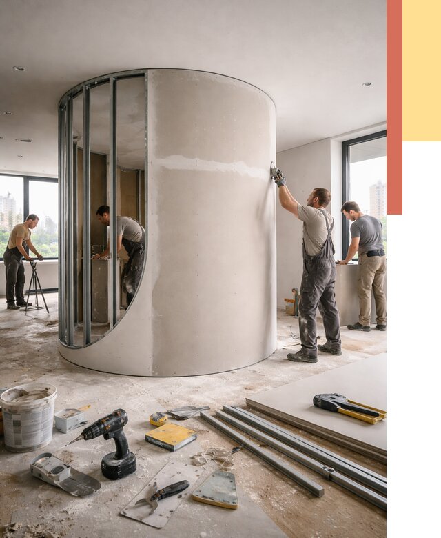 Радиусная перегородка из гипсокартона в Сосновом Бору от 2946 руб. под ключ | ОТДЕЛОЧНИК-Снб