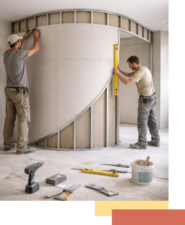 Радиусная перегородка из гипсокартона в Сосновом Бору под ключ