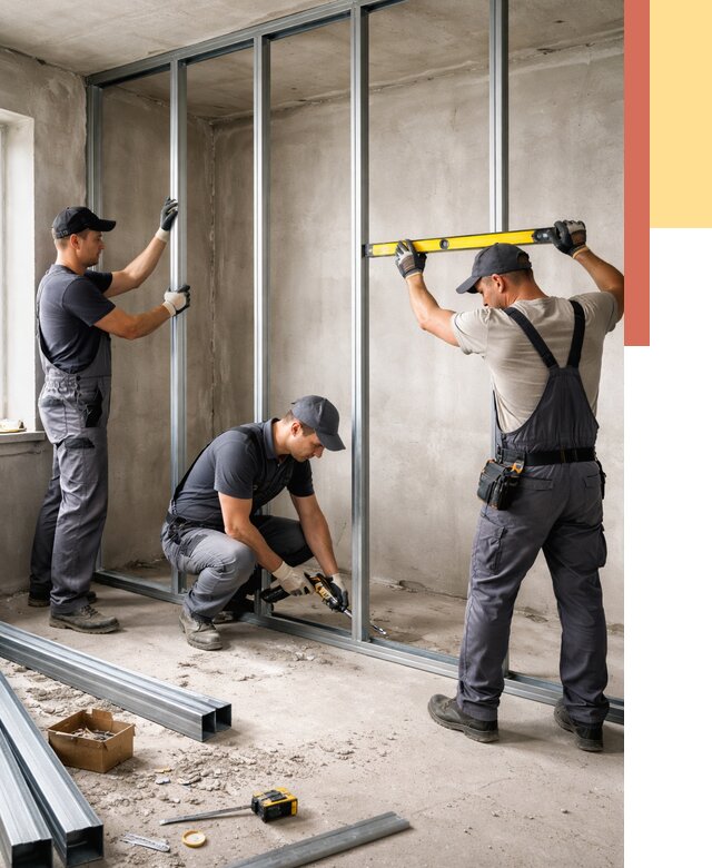 Монтаж каркаса перегородки из профиля в Сосновом Бору от 762 руб. | ОТДЕЛОЧНИК-Снб