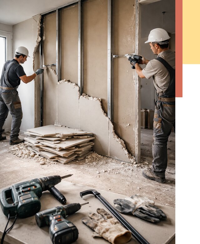 Демонтаж перегородки из гипсокартона в Сосновом Бору от 1219 руб. быстро и недорого | ОТДЕЛОЧНИК-Снб