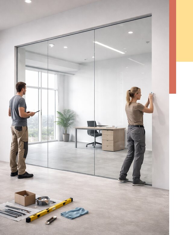 Перегородки из закаленного стекла в Сосновом Бору от 9650 руб. под ключ | ОТДЕЛОЧНИК-Снб