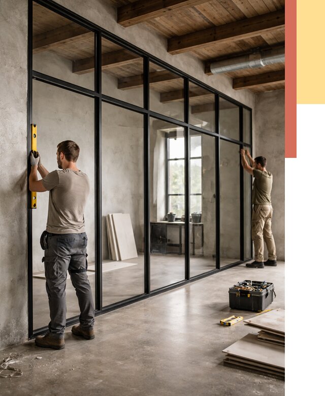 Стеклянные перегородки лофт в Сосновом Бору от 10666 руб. под ключ | ОТДЕЛОЧНИК-Снб