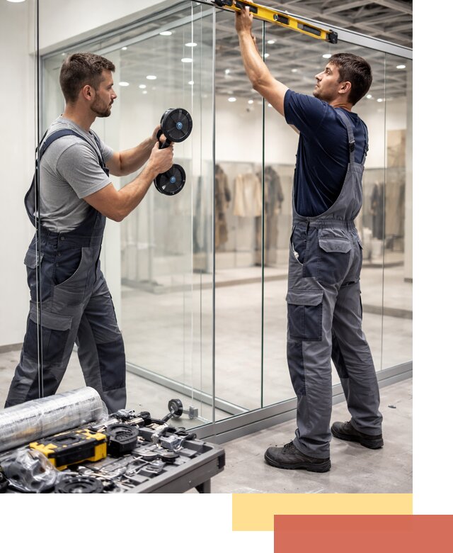 Стеклянные перегородки для магазинов в Сосновом Бору — монтаж и установка