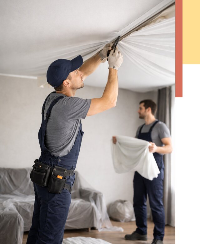 Демонтаж натяжного потолка в Сосновом Бору от 4571 руб. — снятие и разбор под ключ | ОТДЕЛОЧНИК-Снб