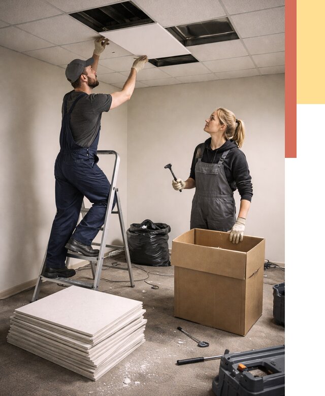 Демонтаж потолочной плитки в Сосновом Бору от 4571 руб. быстро и недорого | ОТДЕЛОЧНИК-Снб