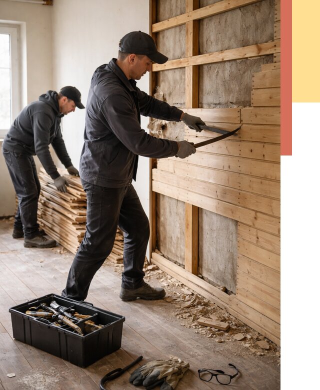 Демонтаж вагонки в Сосновом Бору от 3860 руб/м2 — быстро и недорого | ОТДЕЛОЧНИК-Снб