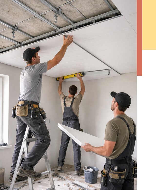 Монтаж потолка из ПВХ панелей в Сосновом Бору от 3555 руб./м2 — быстро и недорого | ОТДЕЛОЧНИК-Снб