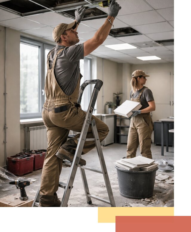 Ремонт потолка Армстронг и замена плит в Сосновом Бору