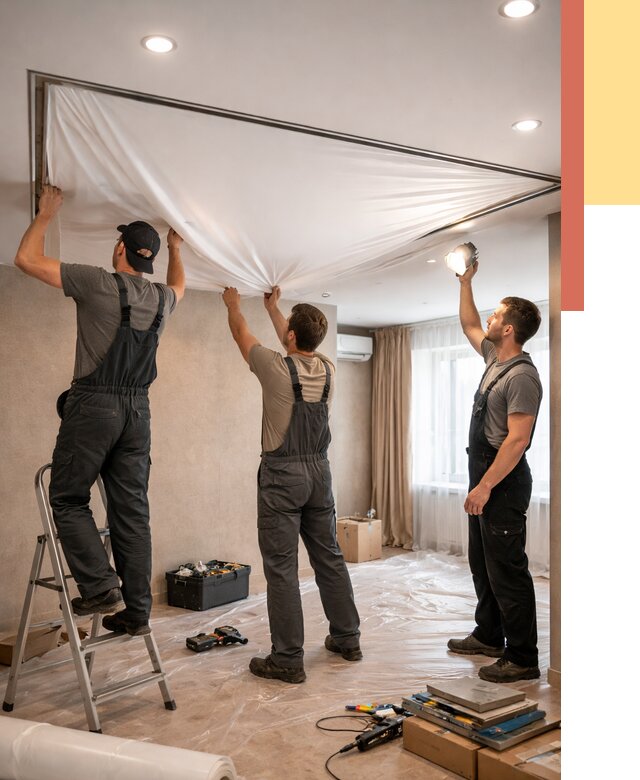 Монтаж ПВХ натяжного потолка в Сосновом Бору от 3555 руб. под ключ | ОТДЕЛОЧНИК-Снб