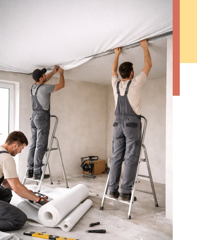 Монтаж тканевого натяжного потолка в Сосновом Бору от 3555 руб. под ключ | ОТДЕЛОЧНИК-Снб