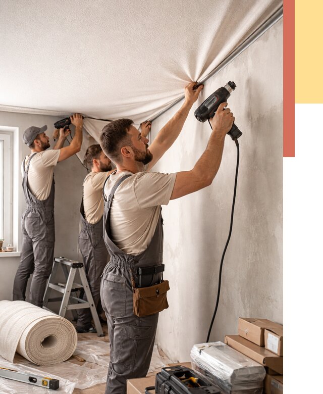 Монтаж фактурного натяжного потолка в Сосновом Бору от 762 руб. — ОТДЕЛОЧНИК-Снб