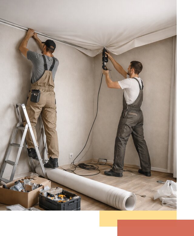 Монтаж цветного натяжного потолка в Сосновом Бору за один день