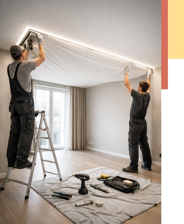 Монтаж парящего натяжного потолка в Сосновом Бору от 4571 руб. быстро и недорого | ОТДЕЛОЧНИК-Снб