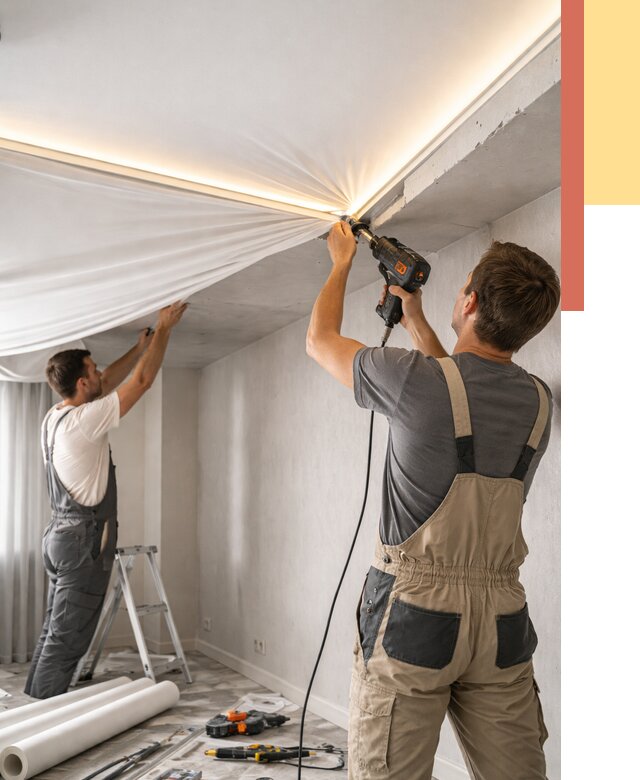 Монтаж натяжного потолка с подсветкой в Сосновом Бору от 965 руб. | ОТДЕЛОЧНИК-Снб