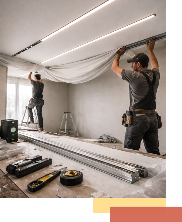 Монтаж натяжных потолков со световыми линиями в Сосновом Бору