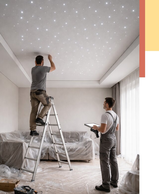 Монтаж натяжного потолка «звездное небо» в Сосновом Бору от 6603 руб. | ОТДЕЛОЧНИК-Снб