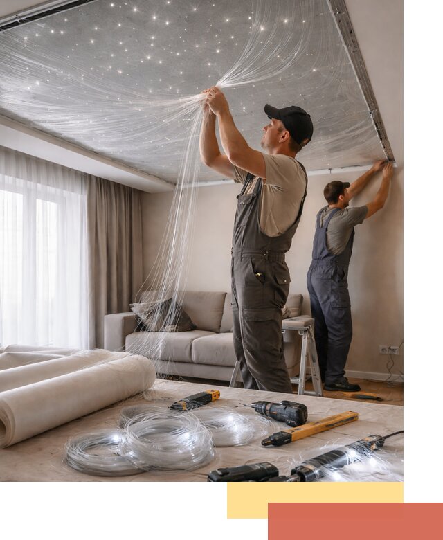 Монтаж натяжного потолка «Звездное небо» в Сосновом Бору