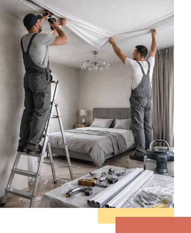 Монтаж натяжного потолка в спальне в Сосновом Бору