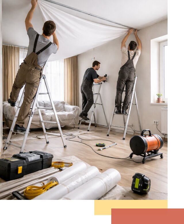 Монтаж натяжного потолка в гостиной в Сосновом Бору