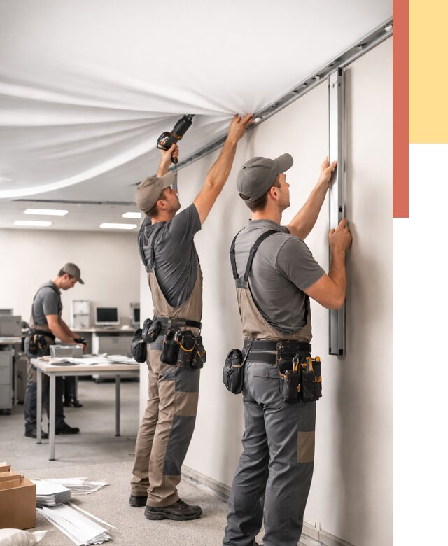 Монтаж натяжного потолка в офисе в Сосновом Бору от 457 руб/м² — быстро и недорого | ОТДЕЛОЧНИК-Снб