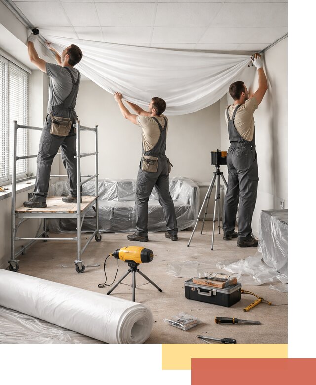 Монтаж натяжного потолка в офисе в Сосновом Бору