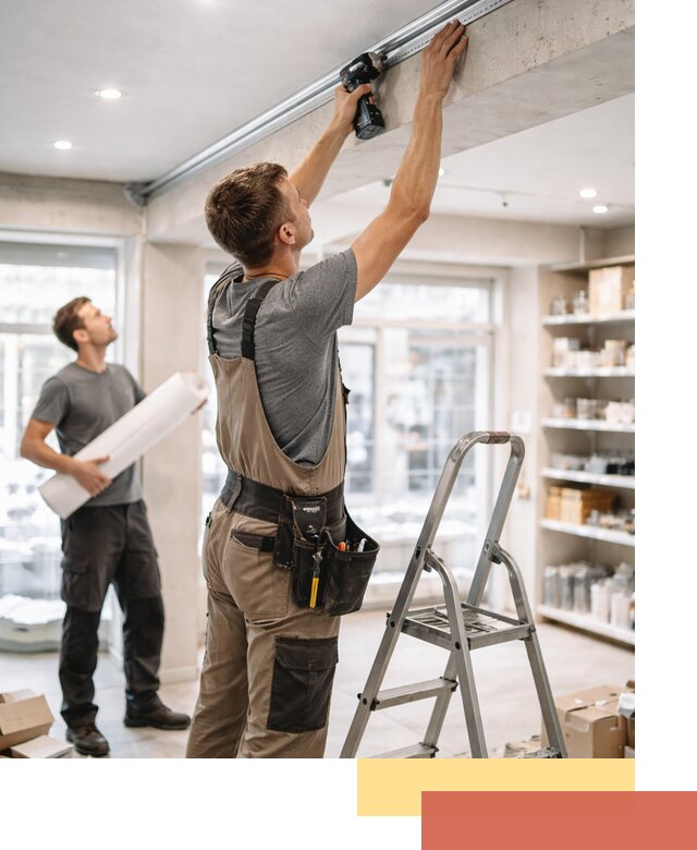 Монтаж натяжных потолков в магазине в Сосновом Бору