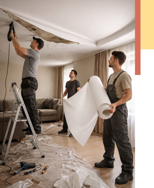 Замена полотна натяжного потолка в Сосновом Бору от 9650 руб. быстро и недорого | ОТДЕЛОЧНИК-Снб