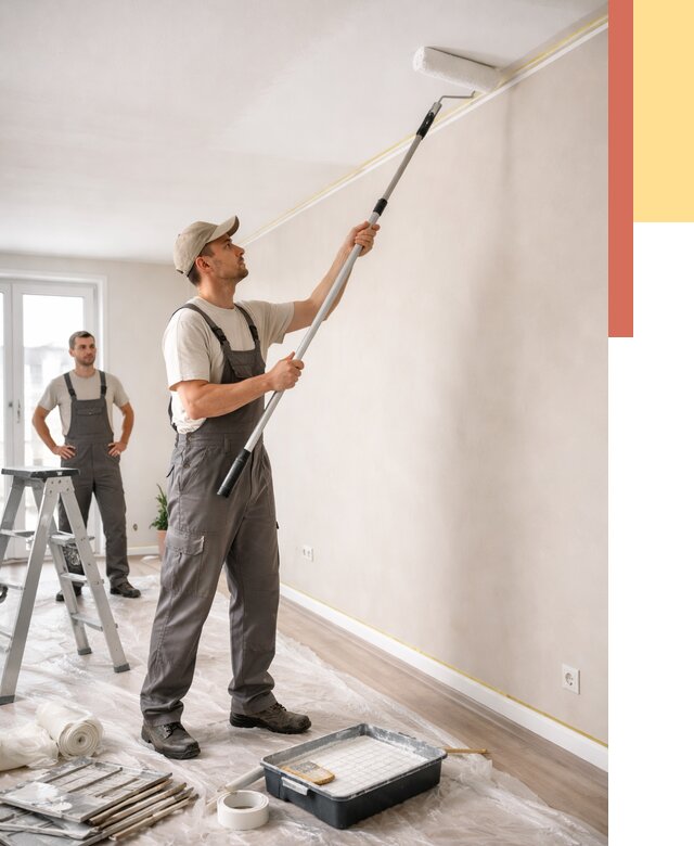 Покраска потолка из гипсокартона в Сосновом Бору от 4571 руб./м2 — услуги под ключ | ОТДЕЛОЧНИК-Снб