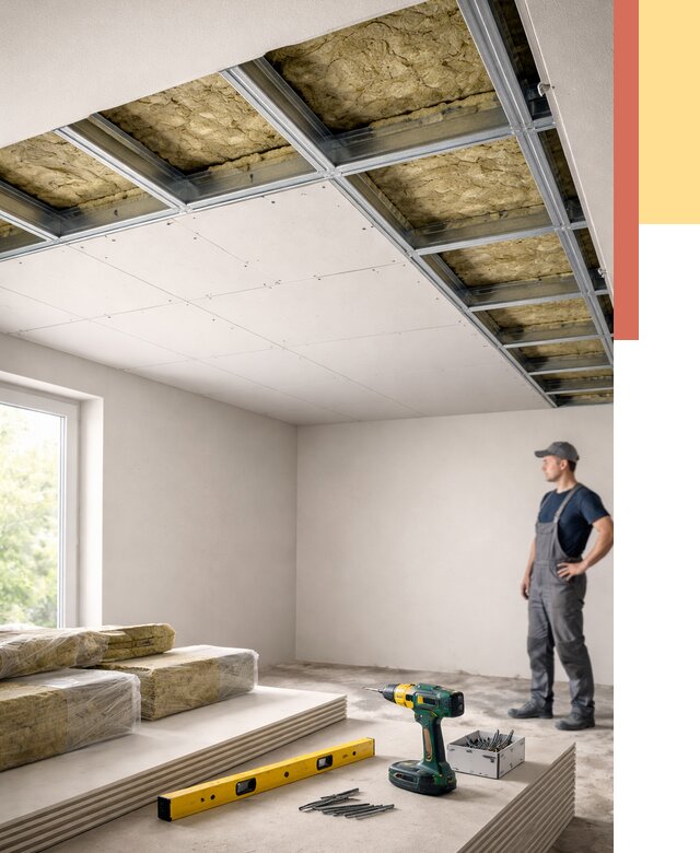 Звукоизоляция потолка ГКЛ в Сосновом Бору от 965 руб. — монтаж под ключ | ОТДЕЛОЧНИК-Снб