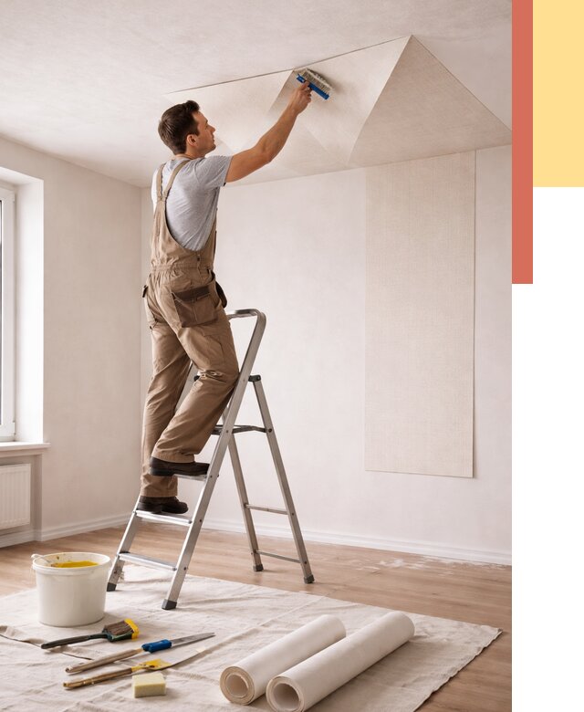 Поклейка обоев на потолок в Сосновом Бору от 4571 руб. быстро и недорого | ОТДЕЛОЧНИК-Снб