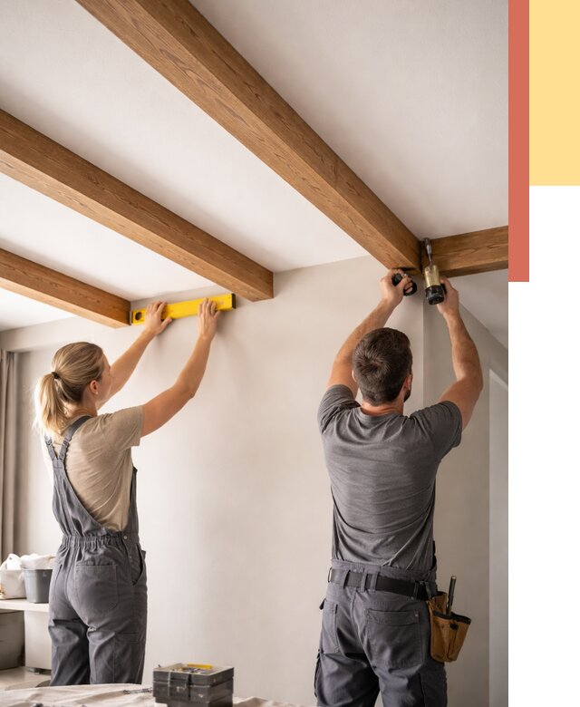 Монтаж декоративных балок на потолок в Сосновом Бору от 4266 руб. — ОТДЕЛОЧНИК-Снб